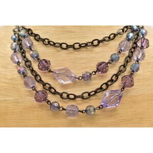 2028 Vintage Necklace Crystal Beaded Collar Purple Gunmetal Signed 1990s BinBD